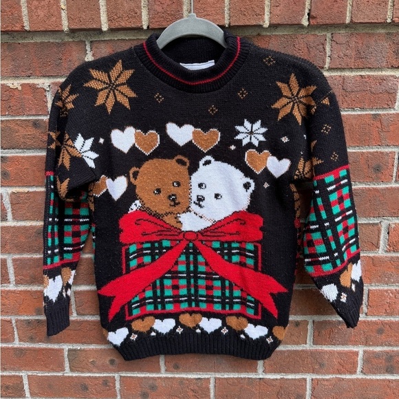 Other - Vintage 90s Y2K Knit Bear Heart Embroidered Sweater Size Medium 10/12 Kids girls